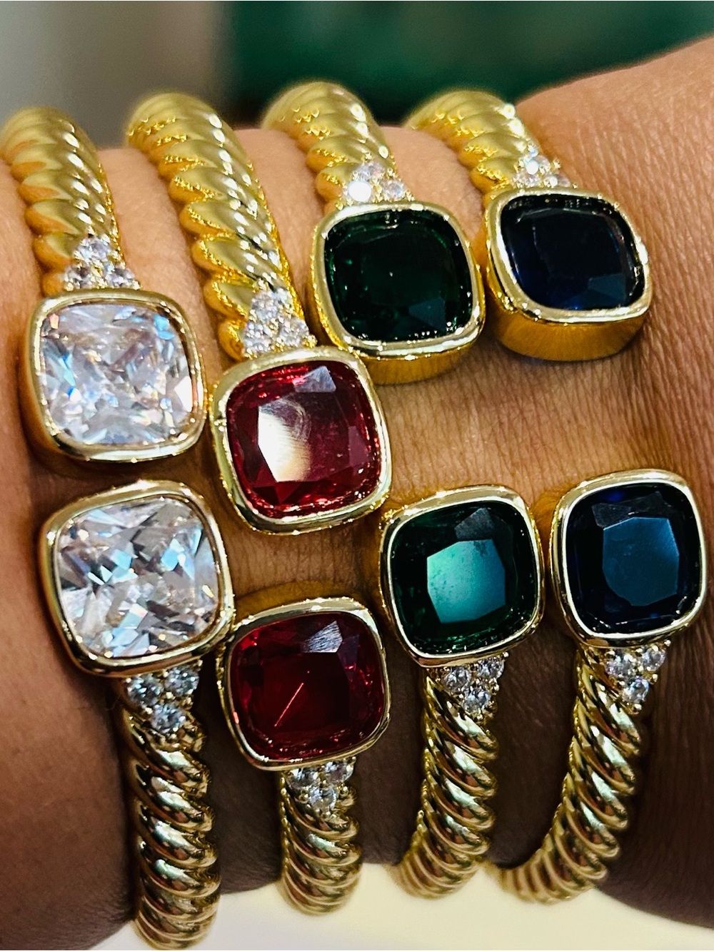 Gold-Tone Rope Stackable bracelets with Colored Gemstones